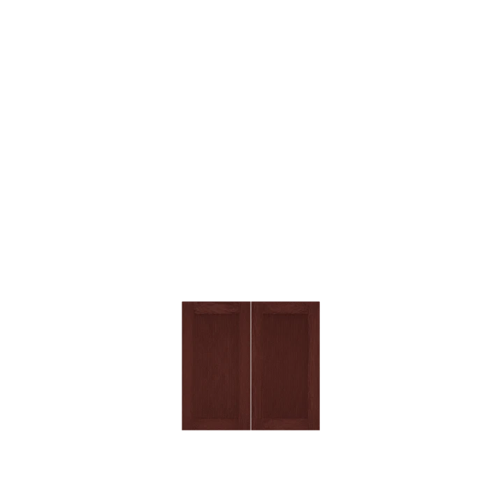 Murphy Door® mahogany wood hidden cabinet with two paneled doors & a flat panel.