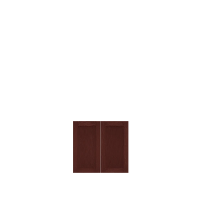 Murphy Door® mahogany wood hidden cabinet with two paneled doors & a flat panel.