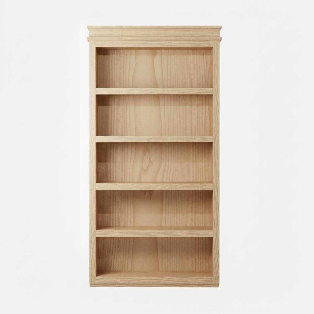 Maple / Unfinished finish variation for Murphy Door® light oak wooden bookcase with five empty shelves, featuring natural wood grain and traditional styling.