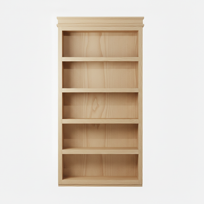 Maple / Unfinished finish variation for Murphy Door® light oak wooden bookcase with five empty shelves, featuring natural wood grain and traditional styling.