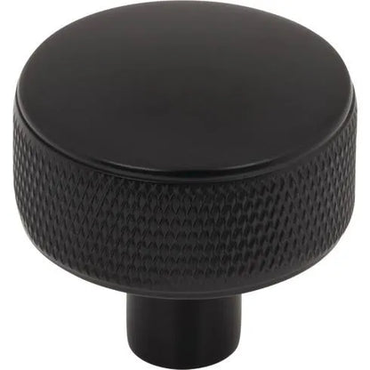 Murphy Door® matte black round cabinet knob with a knurled side.