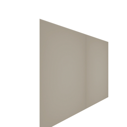 Neutral light taupe paint grade lower slab cabinet door, presented from an angle