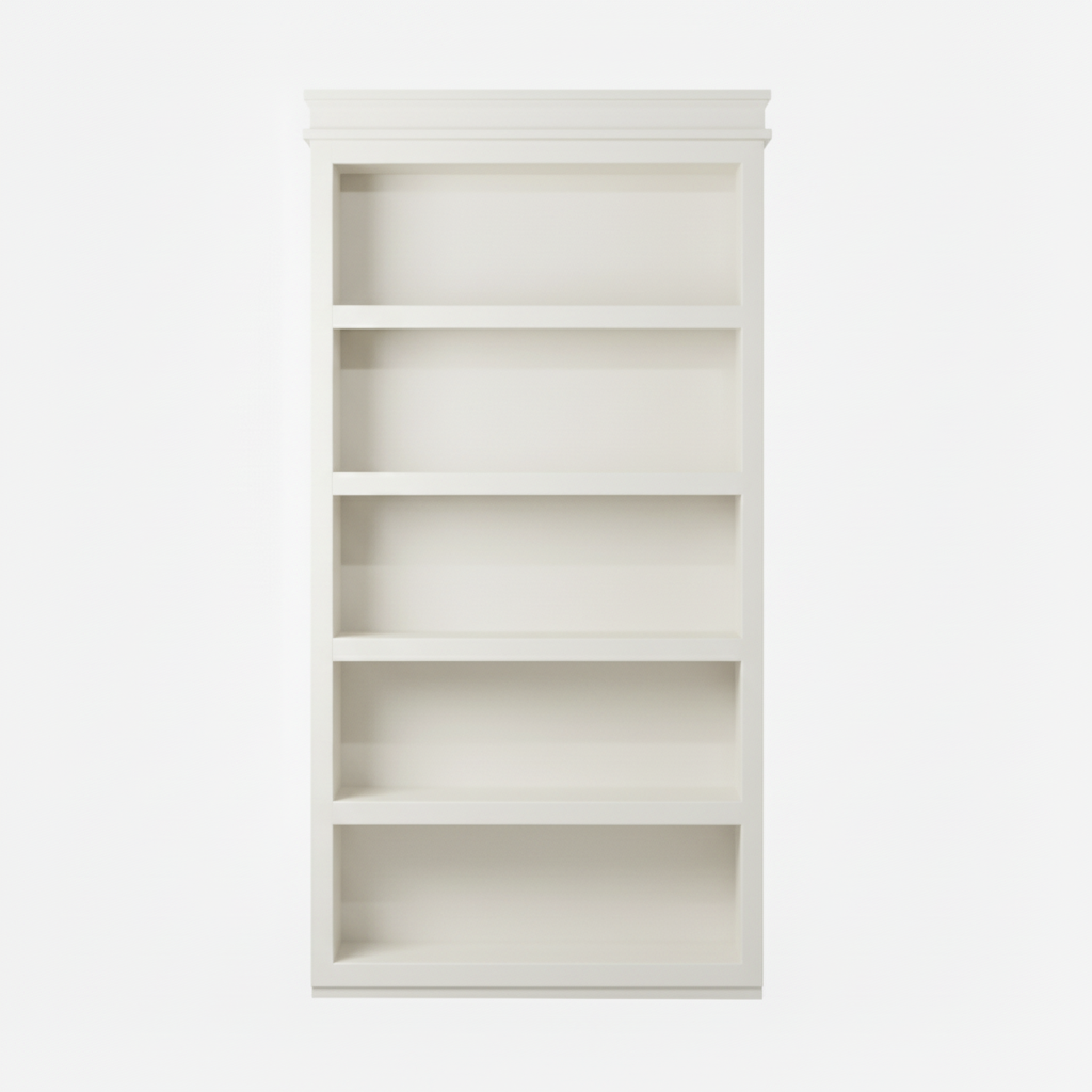 Paint Grade MDF / White finish variation for Murphy Door® light oak wooden bookcase with five empty shelves, featuring natural wood grain and traditional styling.