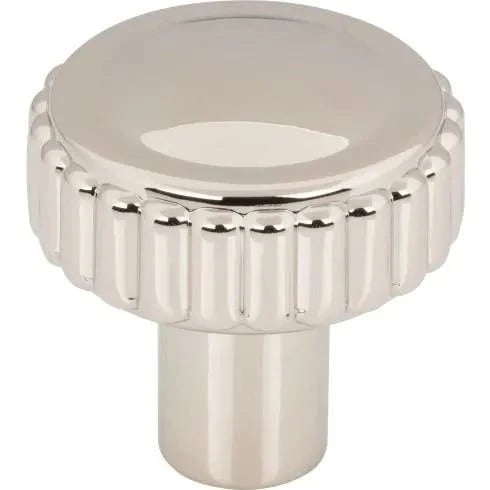 Murphy Door® polished nickel cabinet knob with a round top and ribbed edge.