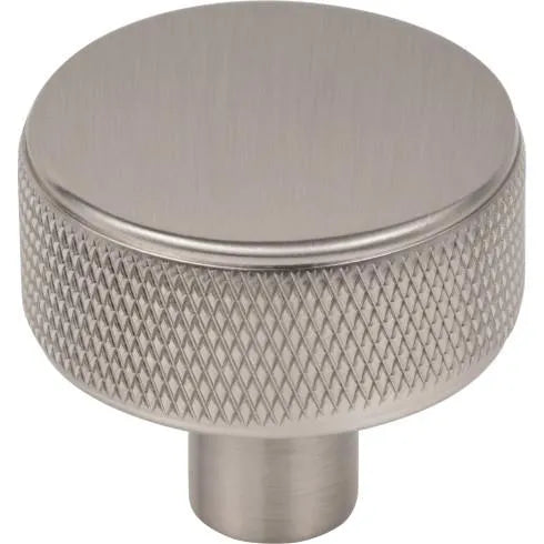 Murphy Door® round brushed nickel cabinet knob featuring knurled sides.