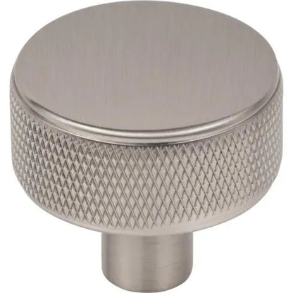 Murphy Door® round brushed nickel cabinet knob featuring knurled sides.