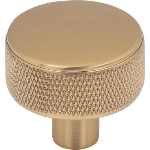 Murphy Door® round satin brass cabinet knob with diamond knurled texture.