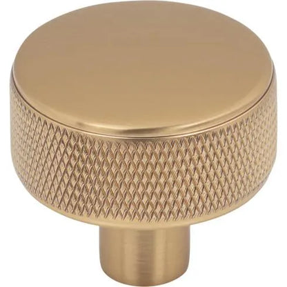 Murphy Door® round satin brass cabinet knob with diamond knurled texture.