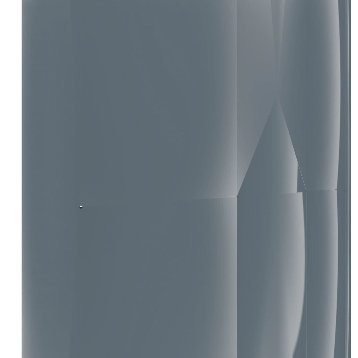 Sleek slate gray Murphy Door® hidden door, with subtle architectural paneling and a discreet dark pull handle.