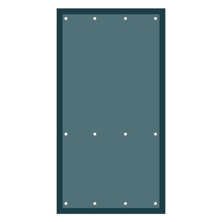 Murphy Door® Standard Backing (TFL) (Single Door) Flush Mount 2.0 panel, dark teal with border & 12 white dots.