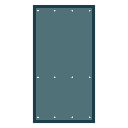 Dark teal Murphy Door® panel with a dark border and white fasteners arranged in rows.