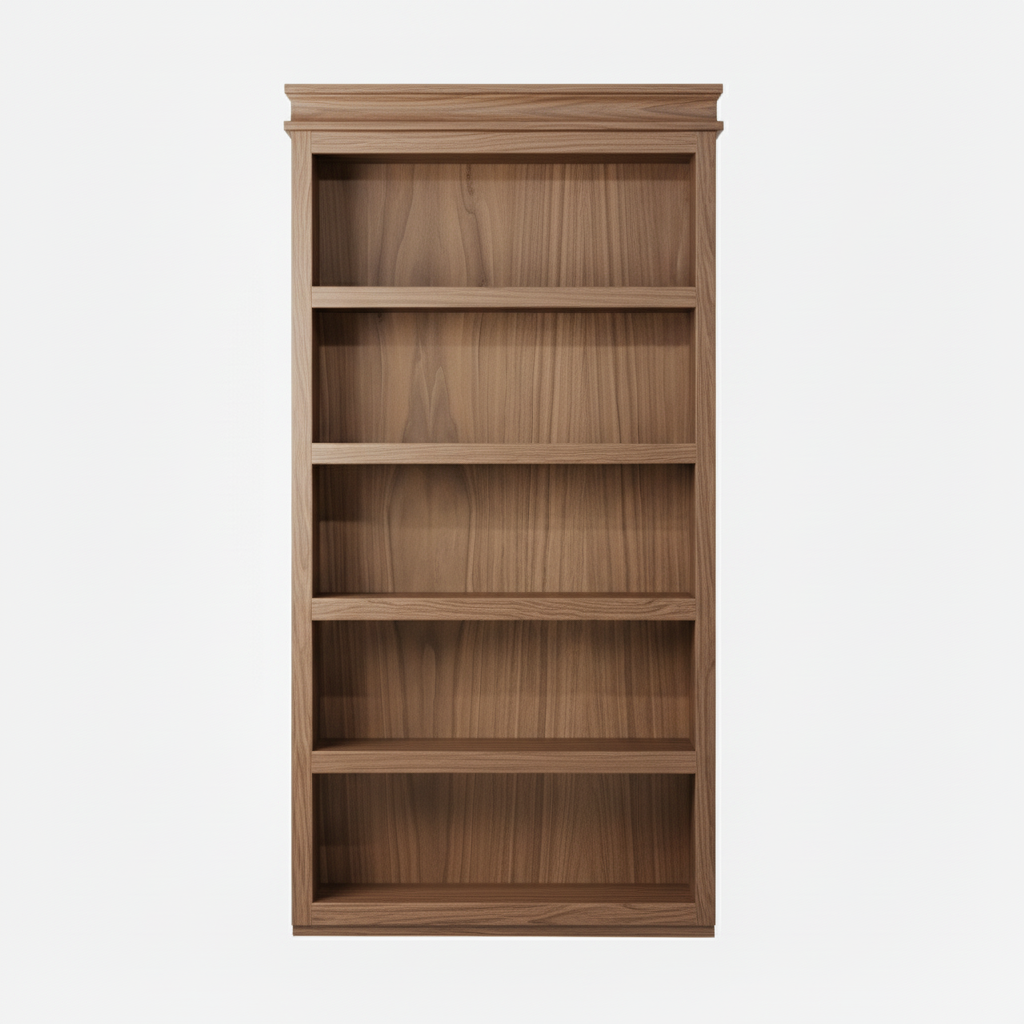 Walnut / Unfinished finish variation for Murphy Door® light oak wooden bookcase with five empty shelves, featuring natural wood grain and traditional styling.