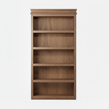 Walnut / Unfinished finish variation for Murphy Door® light oak wooden bookcase with five empty shelves, featuring natural wood grain and traditional styling.