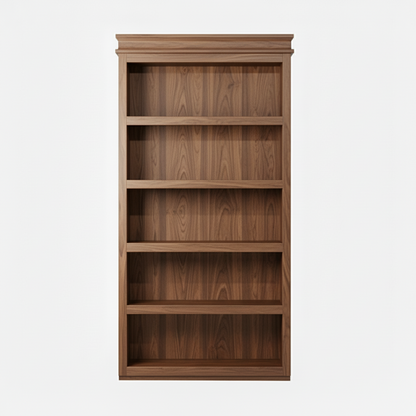 Murphy Door® walnut wood bookcase with five open shelves, featuring classic design and rich wood grain pattern.