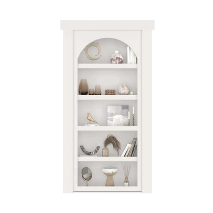 Murphy Door® white bookcase with decorative items arranged on five shelves in a neutral color palette.