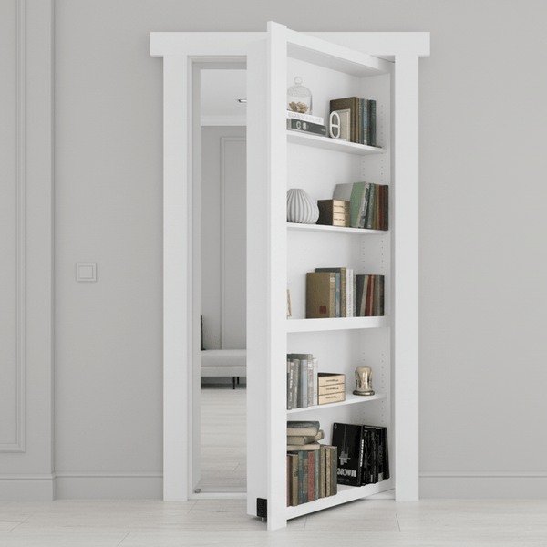 Murphy Door white hidden door bookcase kit assembled