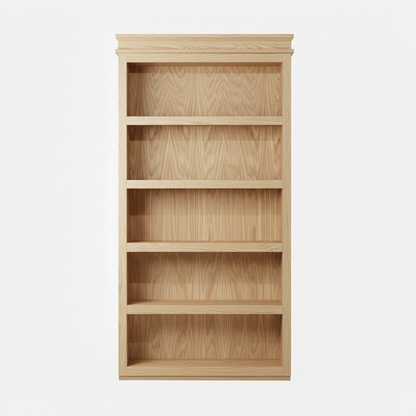 White Oak / Unfinished finish variation for Murphy Door® light oak wooden bookcase with five empty shelves, featuring natural wood grain and traditional styling.