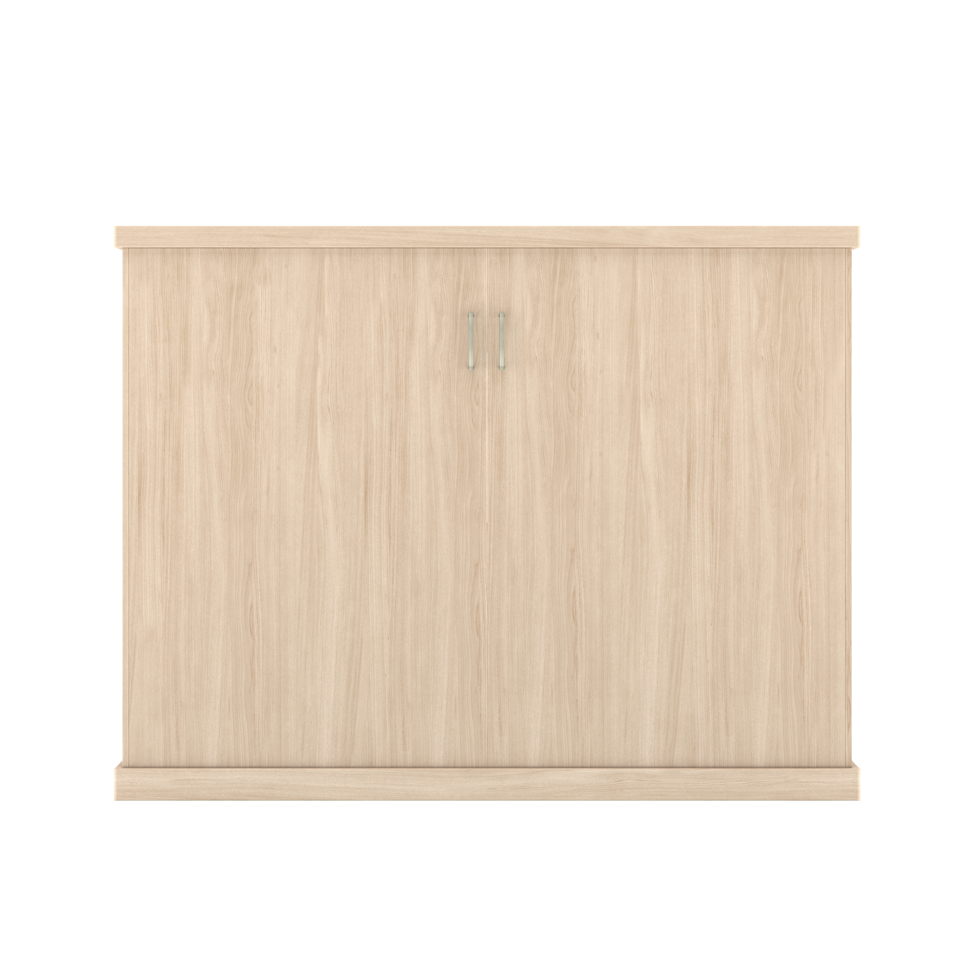 Murphy Door® light wood double hidden door with two silver handles.