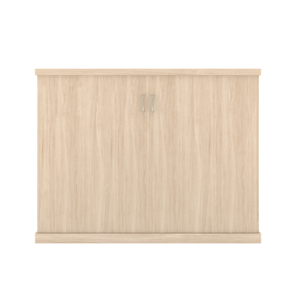 Murphy Door® light wood double hidden door with two silver handles.