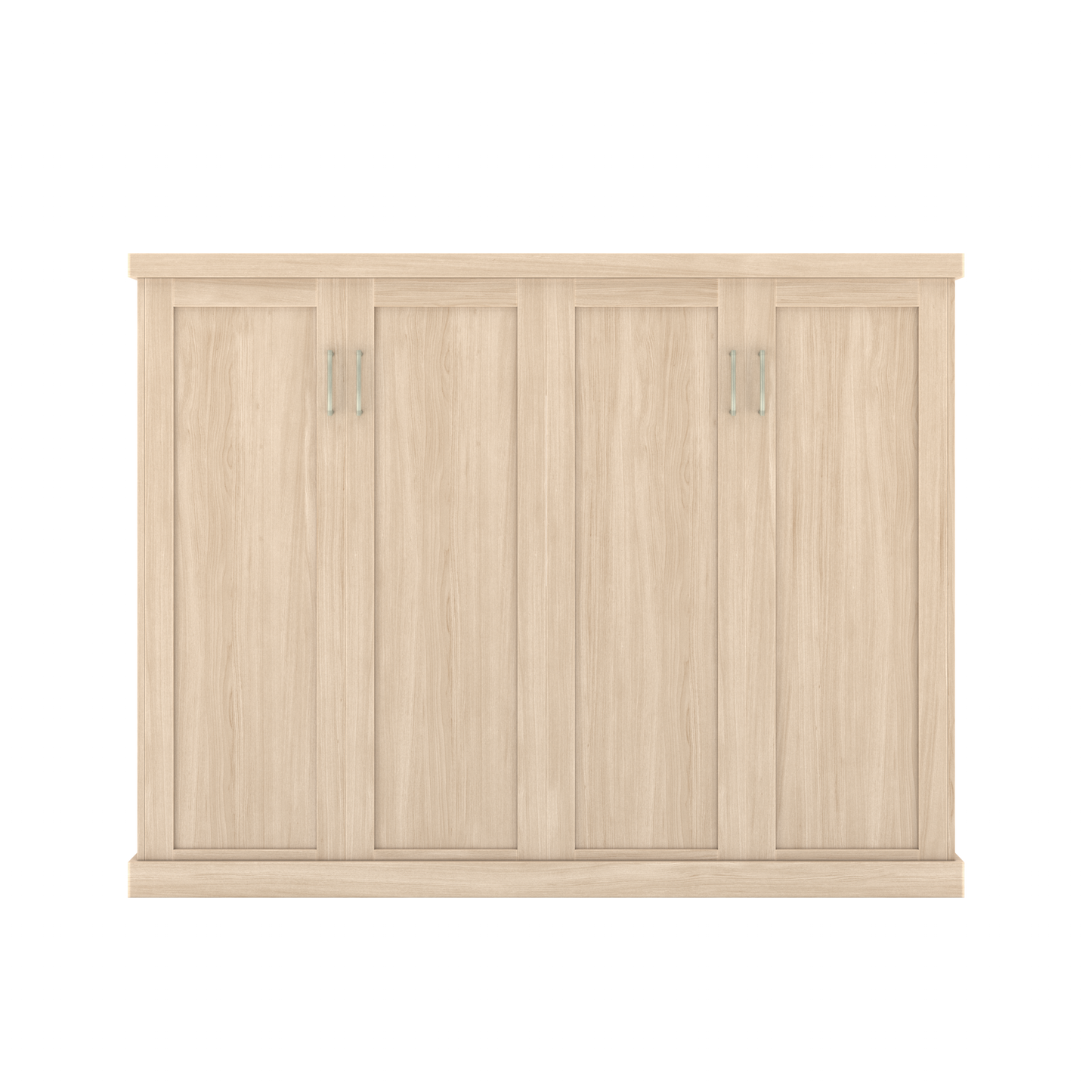 Murphy Door® light wood hidden door with four Shaker panels and two sets of silver handles.
