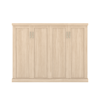 Murphy Door® light wood hidden door with four Shaker panels and two sets of silver handles.