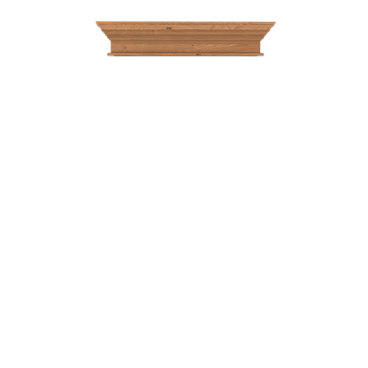 Murphy Door® wooden crown molding shelf in light oak finish with classic trim detail for hidden door installations.