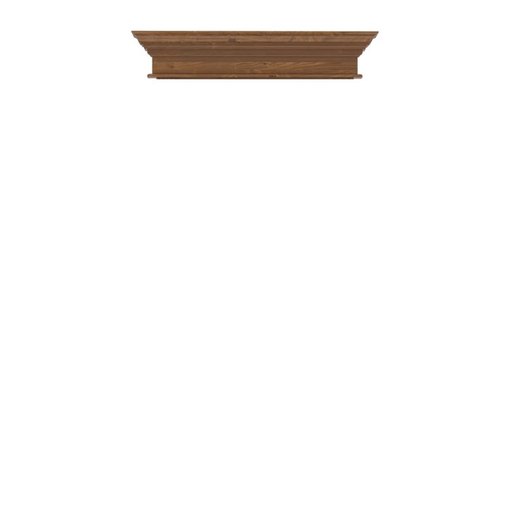 Murphy Door® wooden crown molding shelf in warm brown finish, featuring classic decorative trim design.