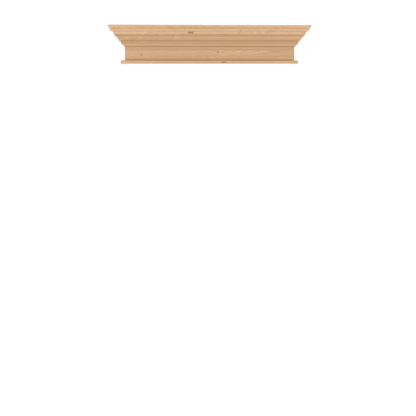 Murphy Door® wooden crown molding shelf in light pine finish with horizontal grooved detailing.