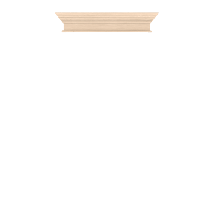 Murphy Door® light wooden crown molding shelf with classical design details for custom hidden door solutions.