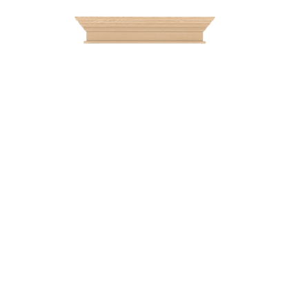 Murphy Door® light wood crown molding shelf with classic trim detail for hidden door installation.