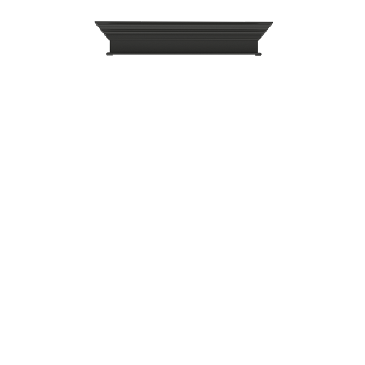 Murphy Door® black crown molding piece with tiered design for hidden door installation, sleek and traditional style.