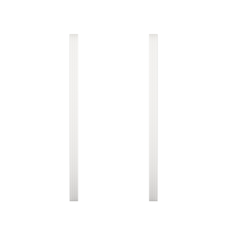 Two white fluted pilasters by Murphy Door®, architectural elements for framing hidden doors.