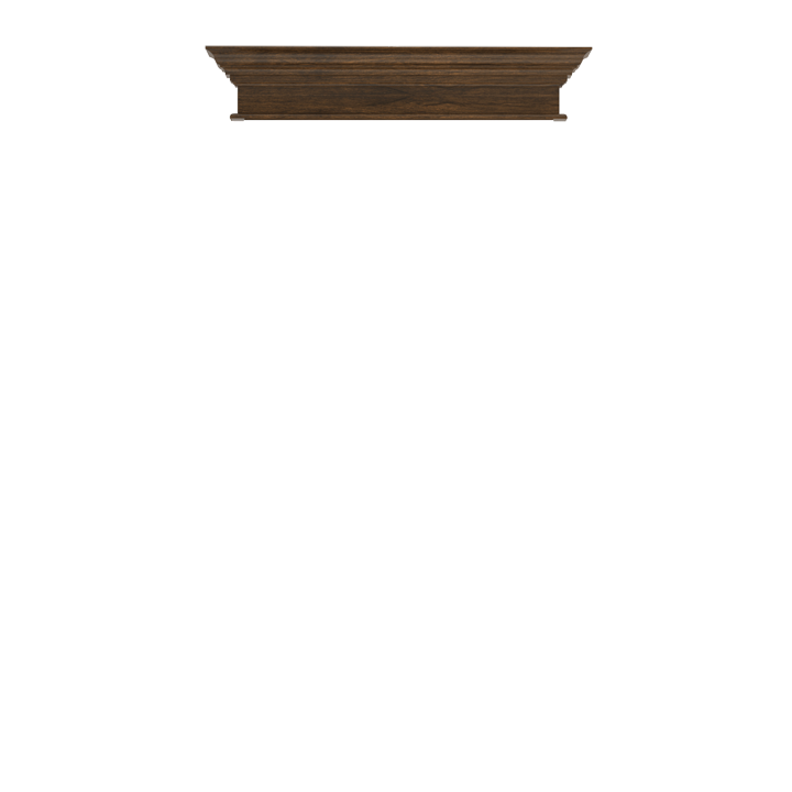 Dark brown wooden crown molding shelf from Murphy Door®, featuring elegant grooved detailing and classic profile.