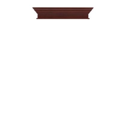 Murphy Door® wooden crown molding in rich mahogany finish with classic profile detailing for hidden door installations.