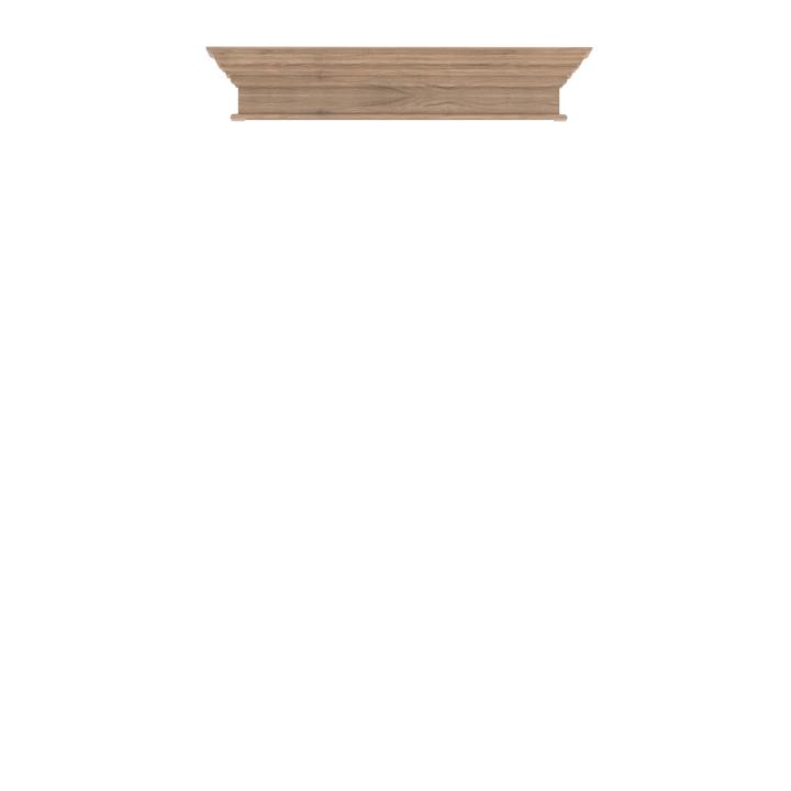 Murphy Door® wooden shelf header in light oak finish, featuring crown molding detail for hidden door systems.