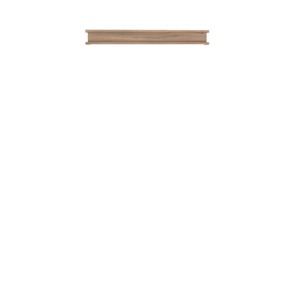 Murphy Door® wooden shelf rail in light oak finish, a component for hidden door storage solutions.