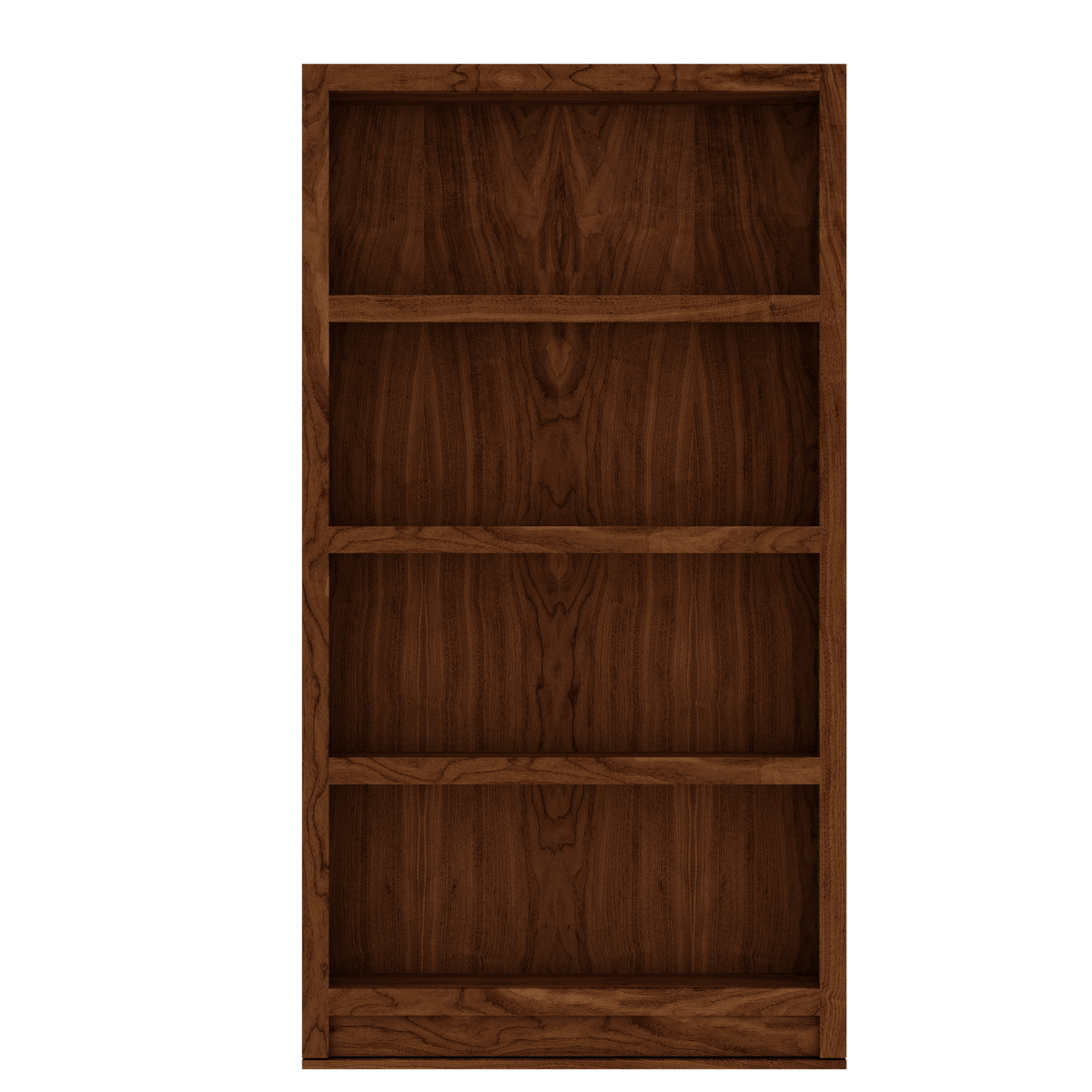 Murphy Door® dark brown wooden hidden bookcase door with four shelves.