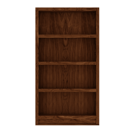 Murphy Door® dark brown wooden hidden bookcase door with four shelves.