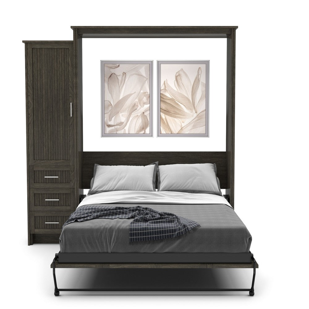 Full Size Murphy Bed - Left Cabinet, Beadboard Style, Brushed Nickel Pulls - Murphy Door, Inc.