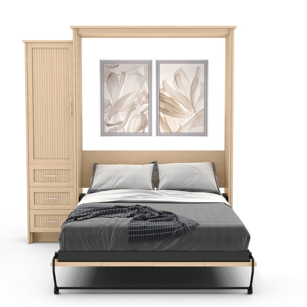 King Size Murphy Bed - Left Cabinet, Beadboard Style, Brushed Nickel Pulls - Murphy Door, Inc.