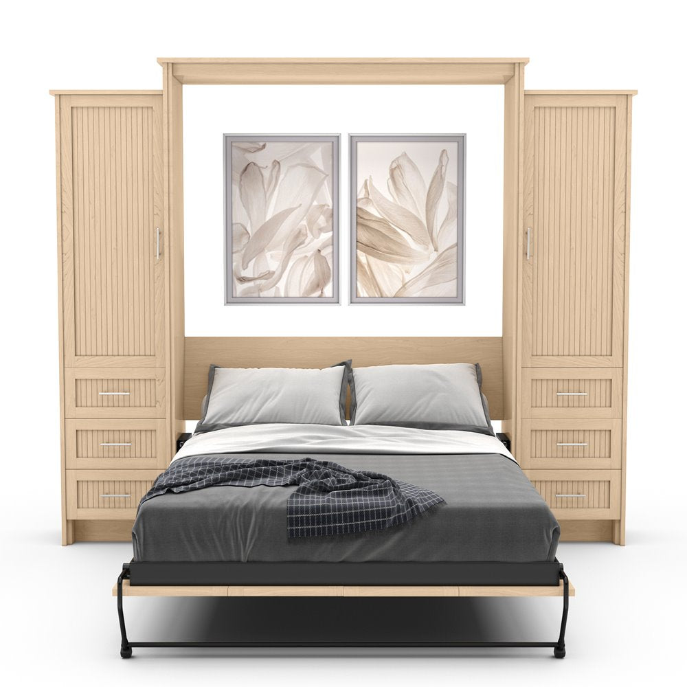 Queen Size Murphy Bed - Left & Right Cabinet, Beadboard Style, Brushed Nickel Pulls - Murphy Door