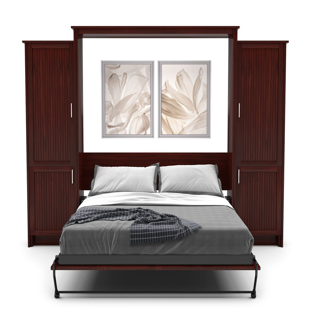King Size Murphy Bed - Left & Right Cabinet, Beadboard Style, Brushed Nickel Pulls - Murphy Door