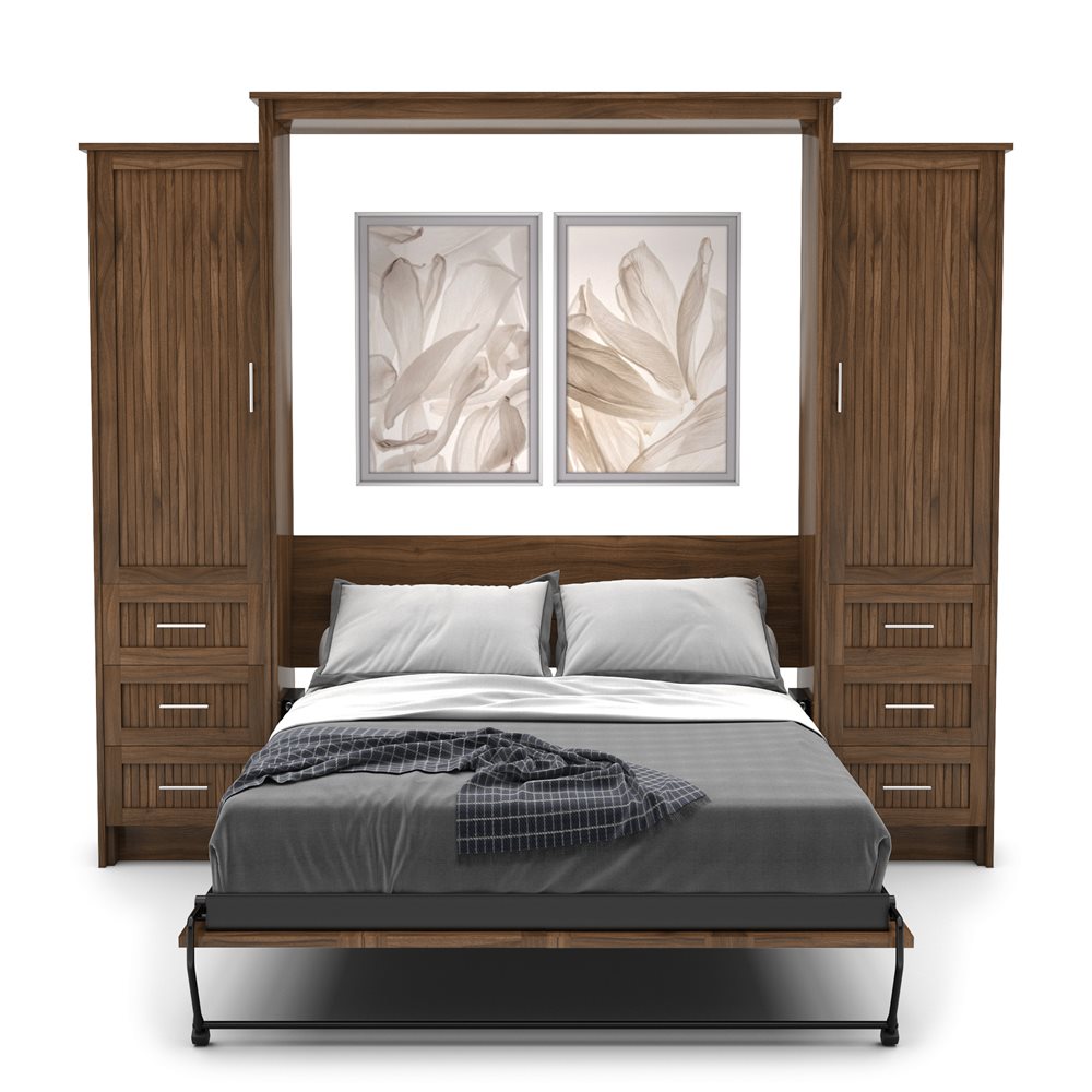 Full Size Murphy Bed - Left & Right Cabinet, Beadboard Style, Brushed Nickel Pulls - Murphy Door