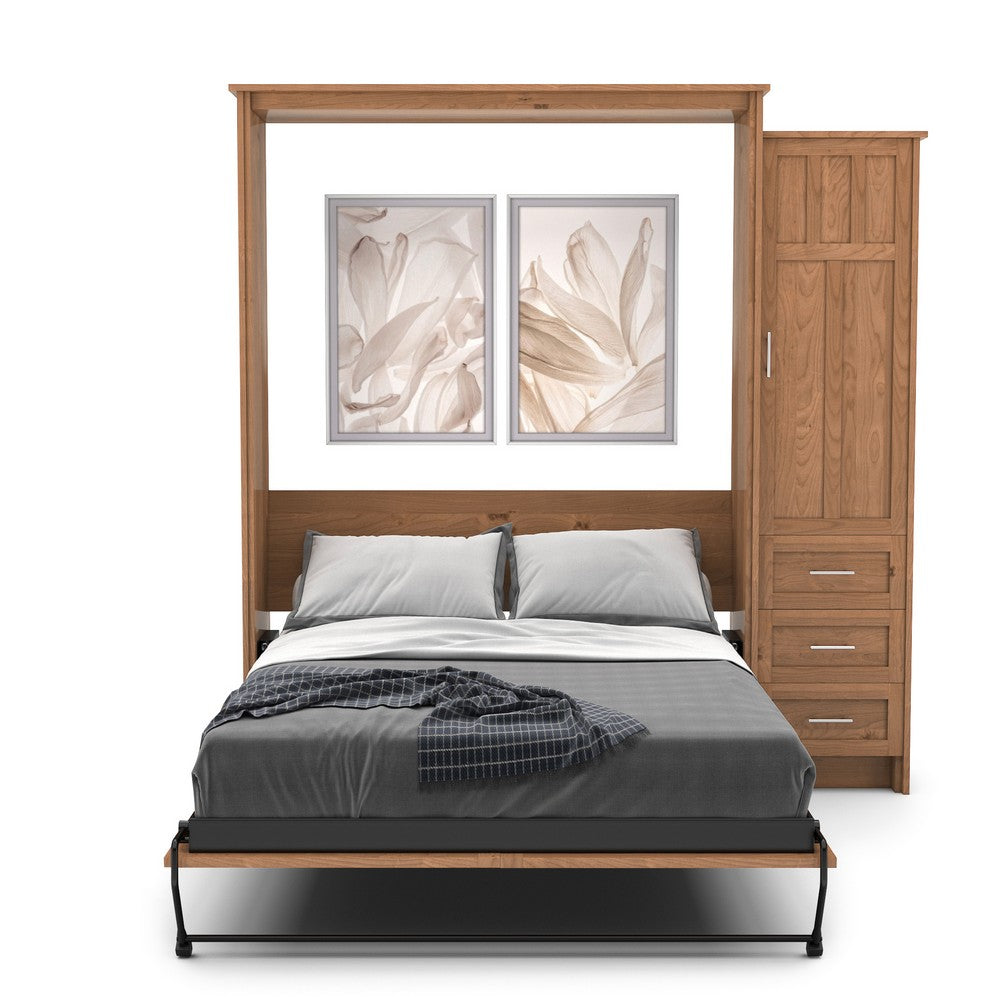 King Size Murphy Bed - Right Cabinet, Beadboard Style, Brushed Nickel Pulls - Murphy Door