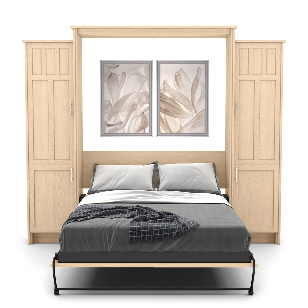 Twin Size Murphy Bed - Left & Right Cabinet, Craftsman Style, Brushed Nickel Pulls - Murphy Door