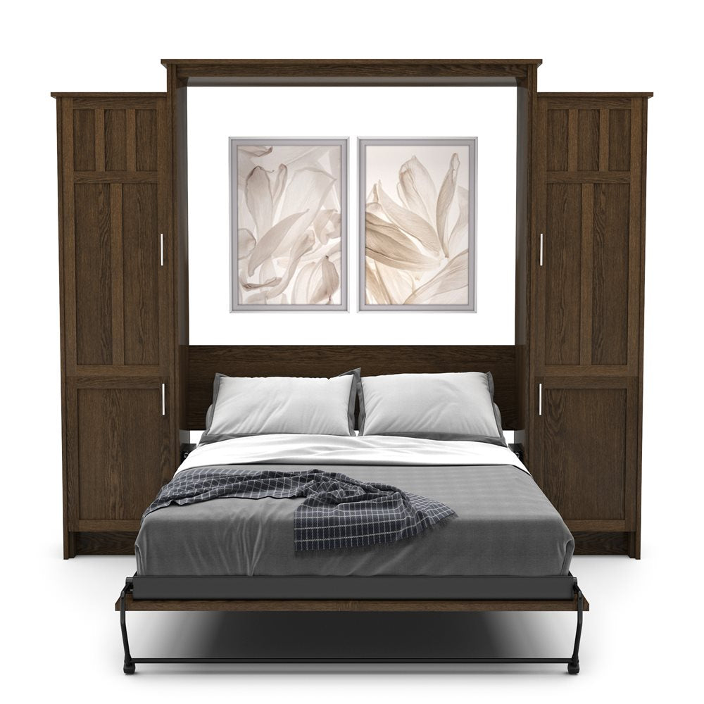 Queen Size Murphy Bed - Left & Right Cabinet, Craftsman Style, Brushed Nickel Pulls - Murphy Door