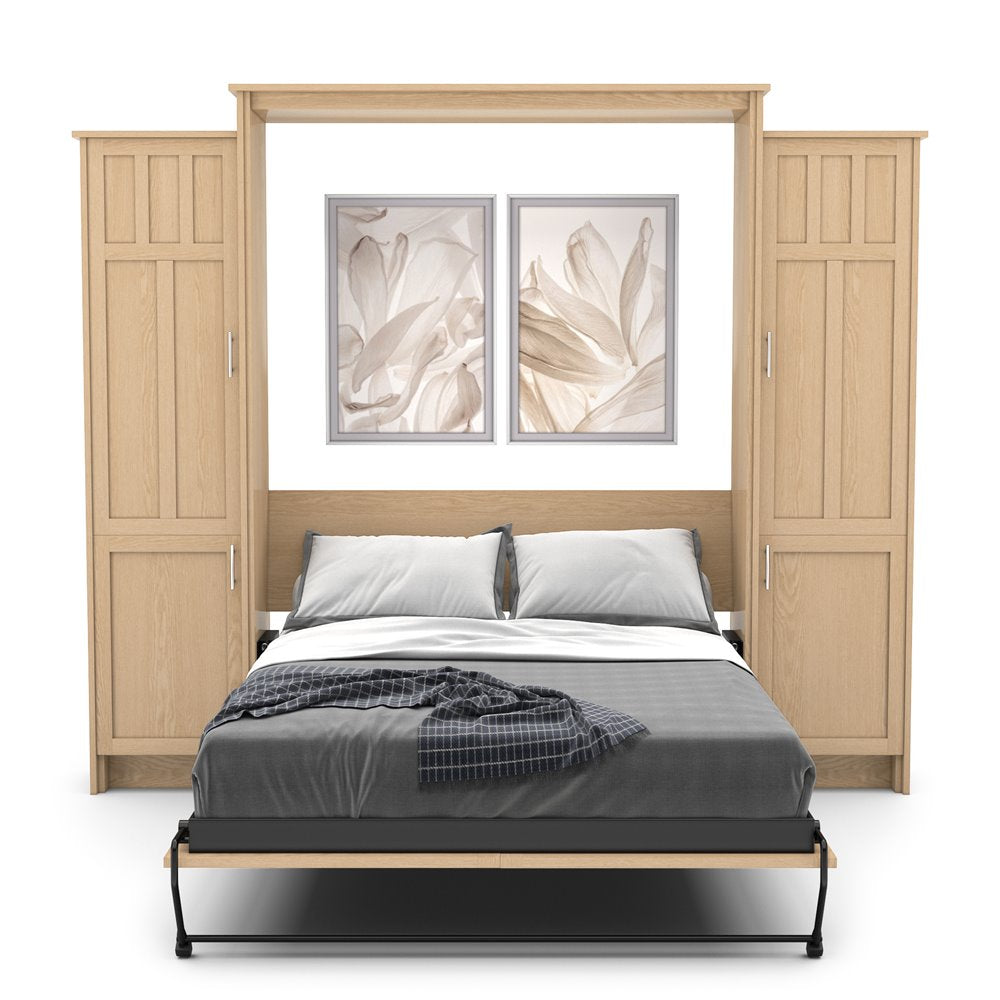 King Size Murphy Bed - Left & Right Cabinet, Craftsman Style, Brushed Nickel Pulls - Murphy Door