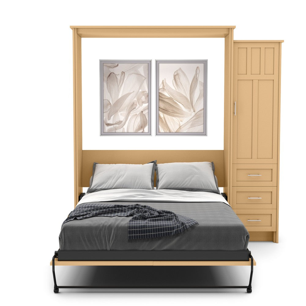 Full Size Murphy Bed - Right Cabinet, Beadboard Style, Brushed Nickel Pulls - Murphy Door