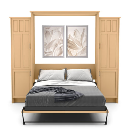 Twin Size Murphy Bed - Left & Right Cabinet, Craftsman Style, Brushed Nickel Pulls - Murphy Door