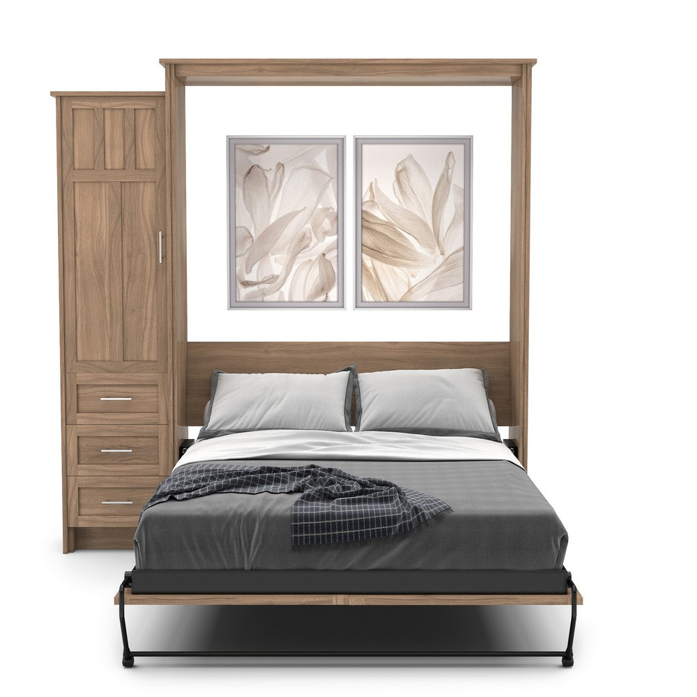 Queen Size Murphy Bed - Left Cabinet, Craftsman Style, Brushed Nickel Pulls